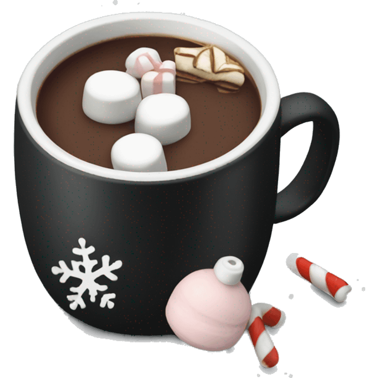 christmas black colour cup with hot chocolate and marshmallows with more Christmas details in the cup emoji