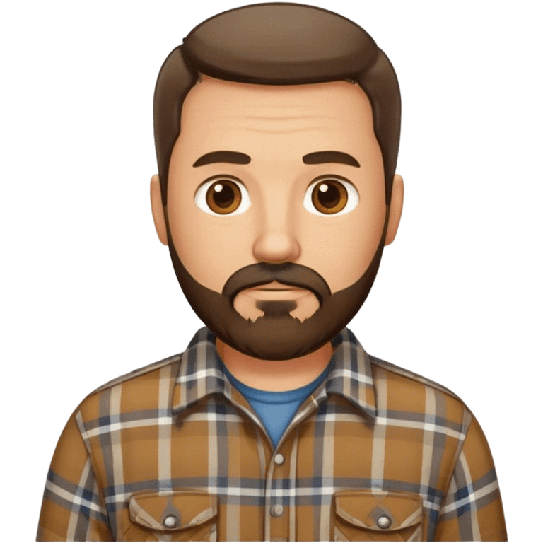 middle aged white man with dark brown beard and goatee  standing, wearing a plaid shirt emoji