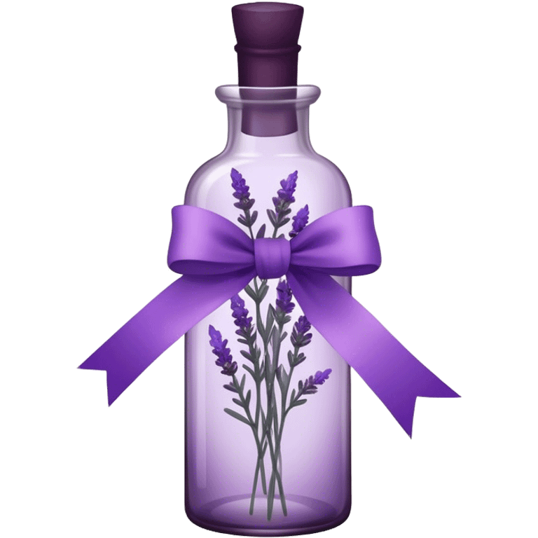 A vintage glass bottle, filled with delicate lavender stems in varying shades of soft lilac and deep aubergine, is adorned with a hand-dyed violet ribbon tied into a gentle bow. The light filters through the dusty glass, casting shadows of lavender sprigs onto the lace-covered surface, as if capturing a fleeting moment of serenity.






 emoji