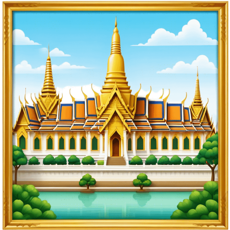 Cinematic Realistic Grand Palace Bangkok Landmark Emoji, showcasing the opulent golden spires, intricate Thai architecture, and the Emerald Buddha Temple set within a vibrant, manicured courtyard. emoji