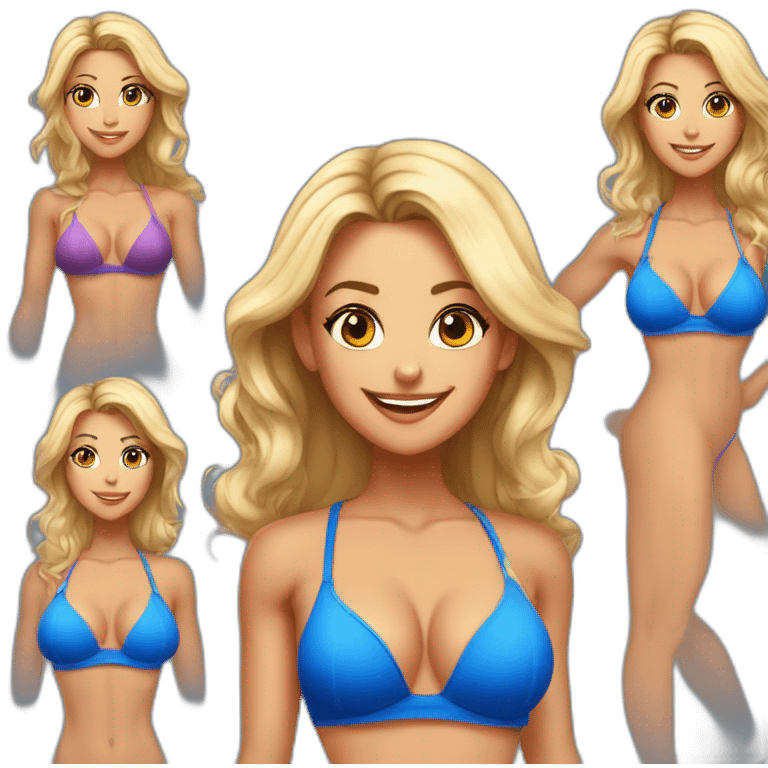 40 year old pretty woman in a blue bikini at a fitness competition  emoji