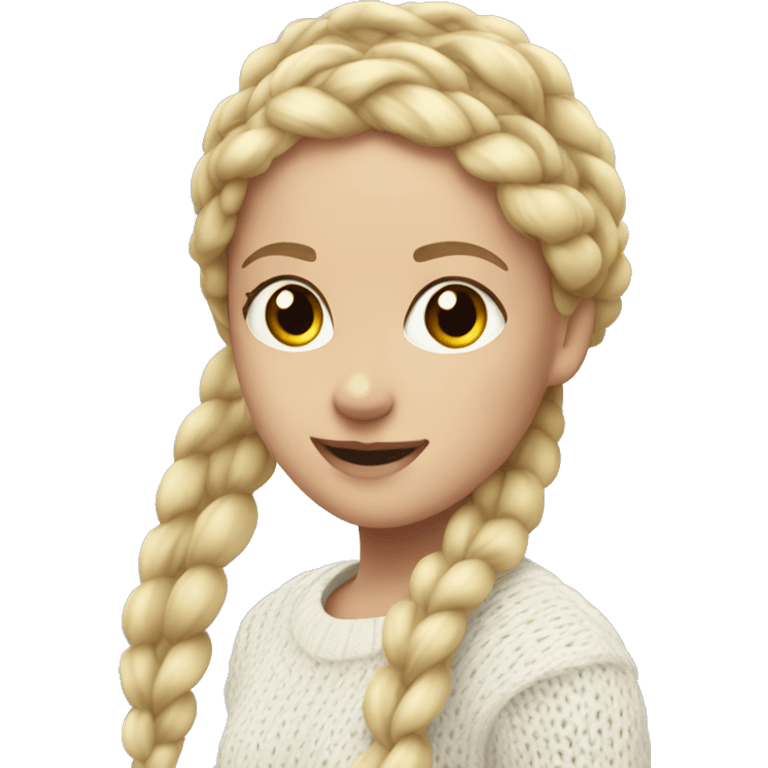 Girl with white Knitted sweater and a blonde Braid emoji