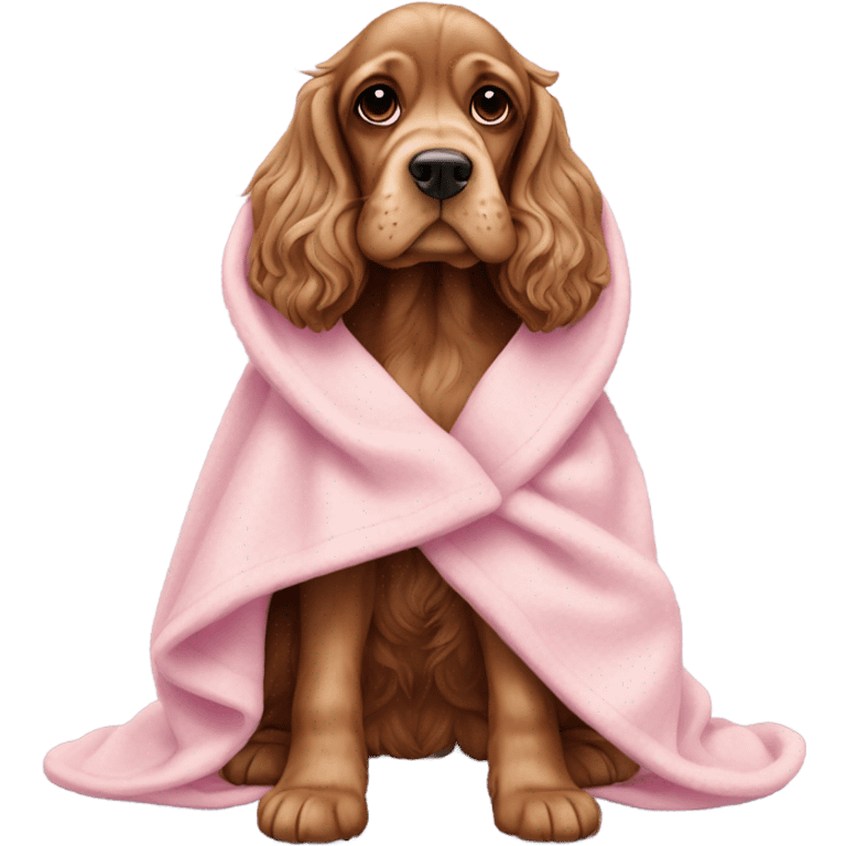 english Cocker spaniel in a pink blanket emoji