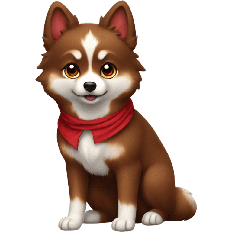 Pomsky chocolate color with redish robes like a fox  emoji