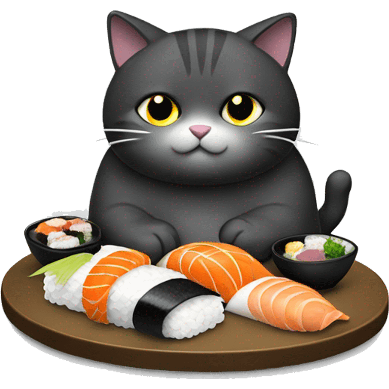 Black and grey fat cat eating sushi emoji