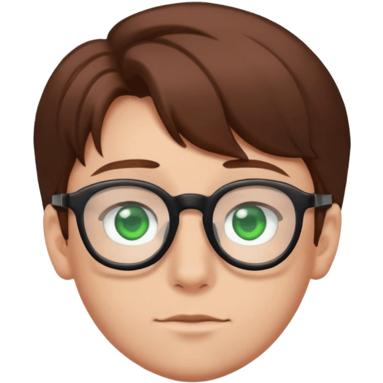 Boy, brown hair, glasses, green eyes emoji