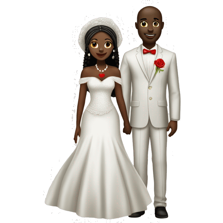 African bride and groom. White gele with white off shoulder dress. With red heart emoji