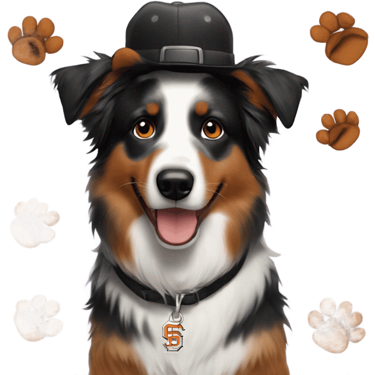 Australian shepherd with SF giants hat emoji