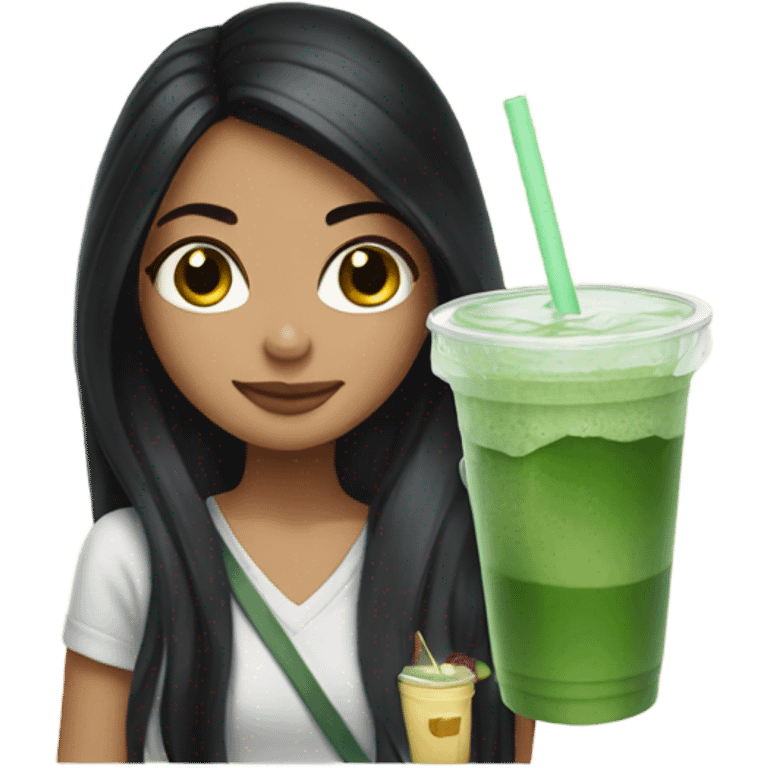 girl with long black hair and an iced matcha emoji