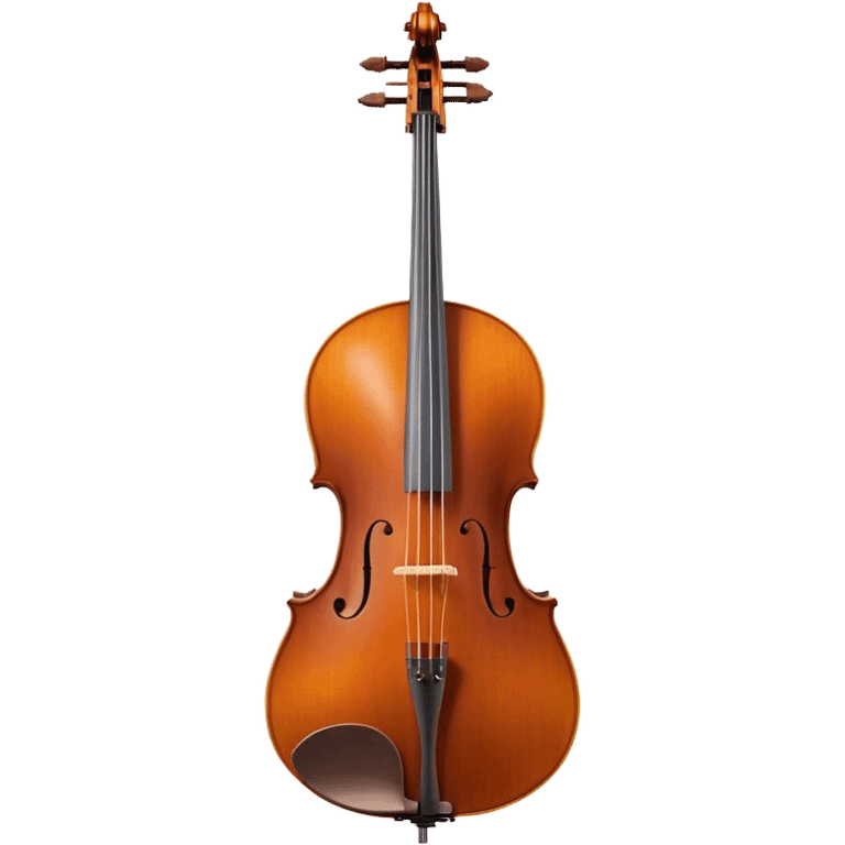 Create a refined and detailed emoji representing a Cremona cello with a bow. The design should feature the smooth, polished wooden body of the cello with a deep, rich tone color. The strings and tuning pegs should be visible, emphasizing the instrument's fine craftsmanship. Add a delicate bow placed gently across the strings, with intricate detailing on the hair and frog. Include subtle musical notes around the cello to evoke the graceful, classical sound. Use warm wood tones and accents like gold and silver for a professional, elegant look. The background should be transparent. emoji