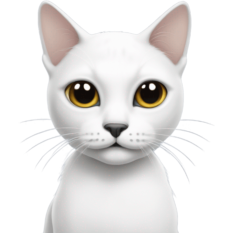 White cat with a few large black spots and black ears and a half of a black mustache on left side  emoji