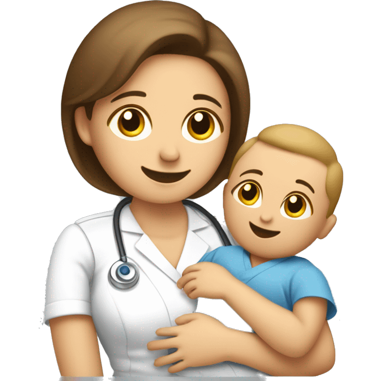 "Emoji of a male nurse explaining breastfeeding benefits to a new mother holding a baby" emoji