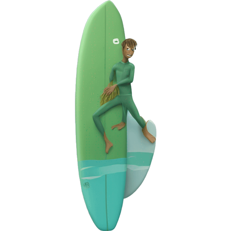 surfer on light blue surfboard wearing seaweed color wetsuit emoji