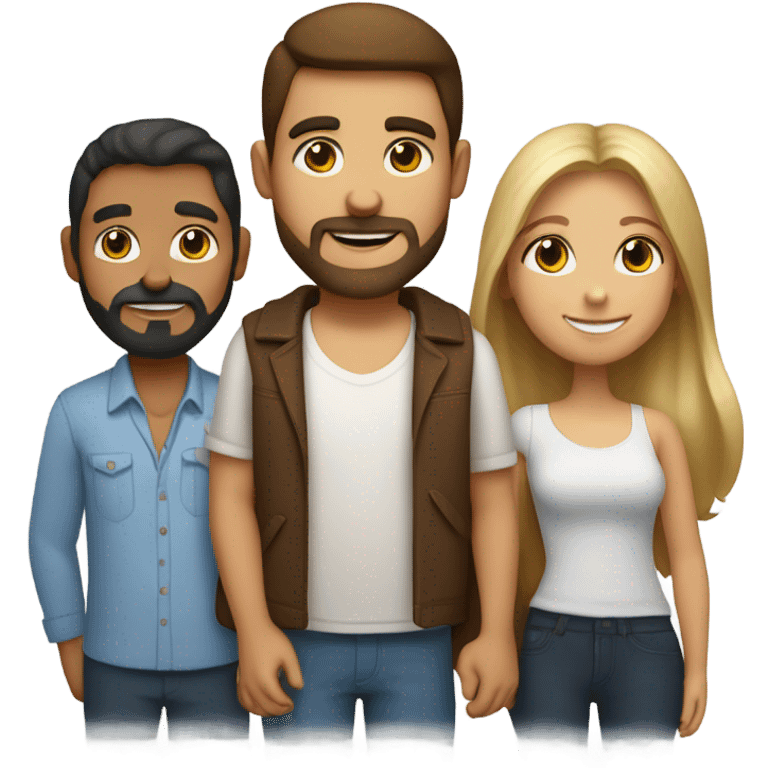 Puerto rican beard short brown hair  with blond long hair woman and brown long hair girl Family  emoji