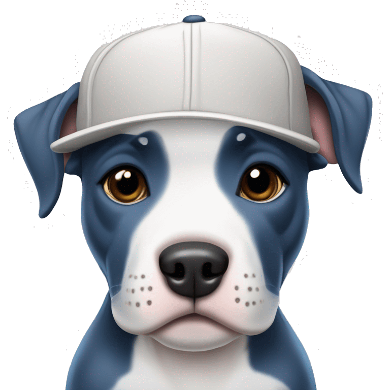 blue staffordshire bull terrier puppy  with blue eyes and a baseball hat on emoji