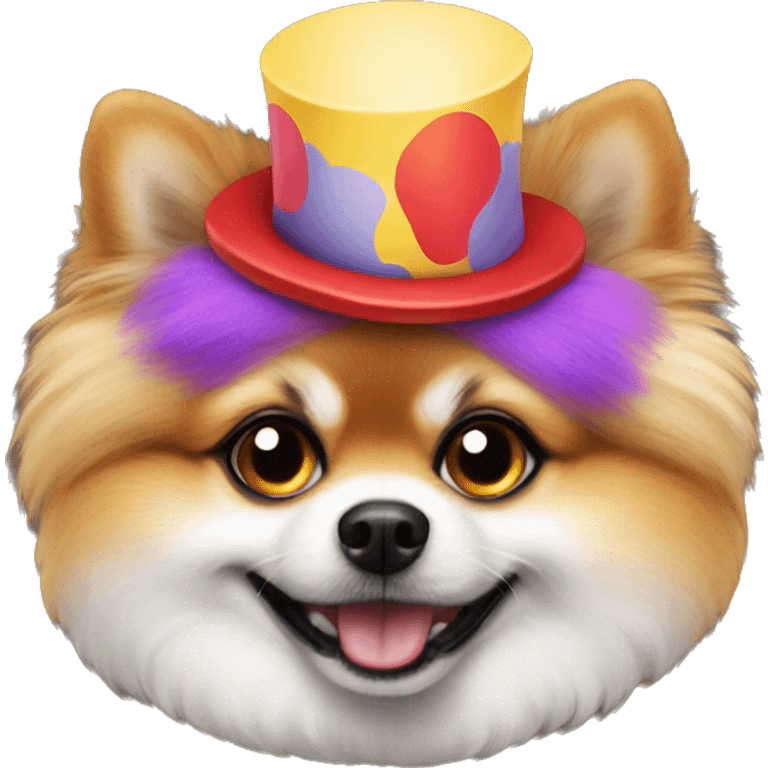 Pomeranian wearing clown makeup emoji