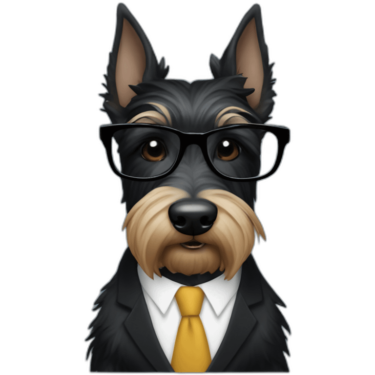 Scottish terrier all black in suit and glasses emoji