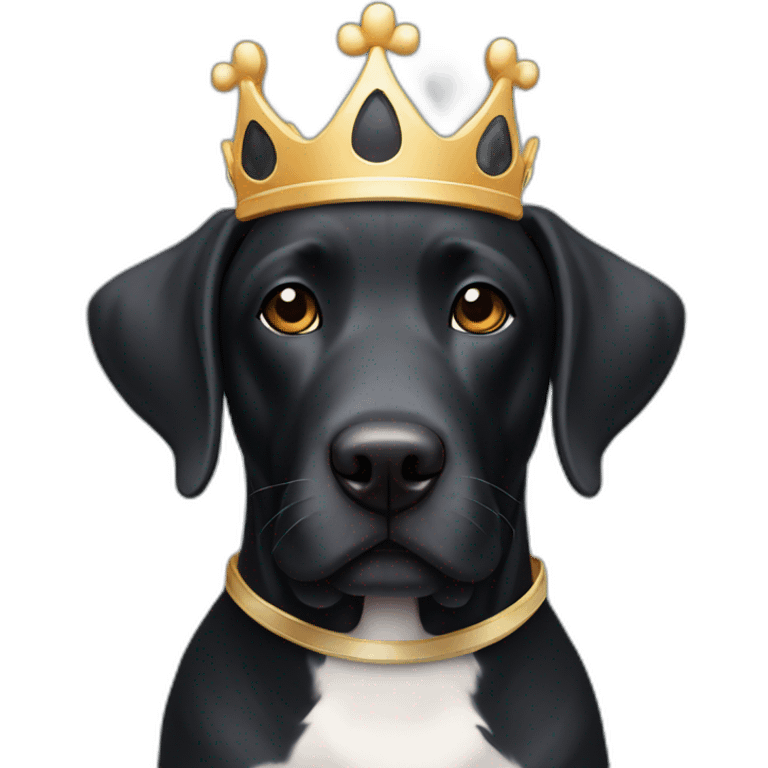 Black Labrador dog with white strip on his neck wearing crown emoji