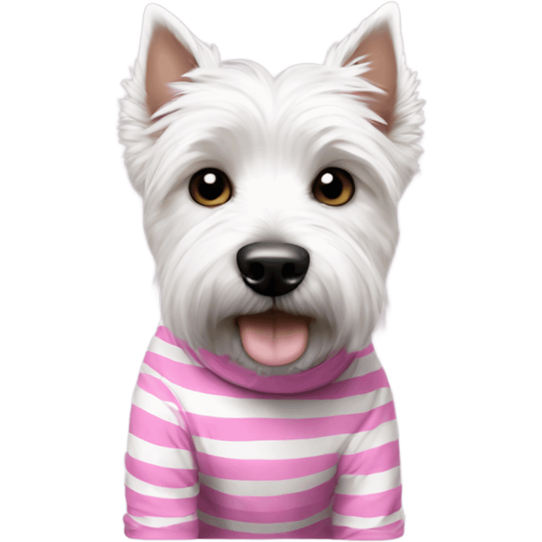 westie dog wearing pink striped t shirt emoji