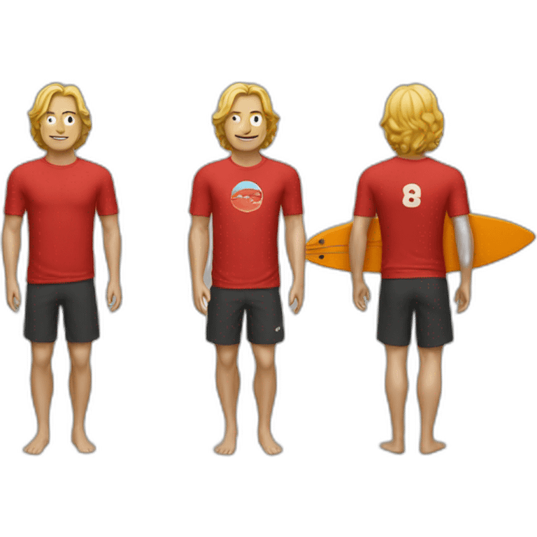 A surfer with a red shirt emoji