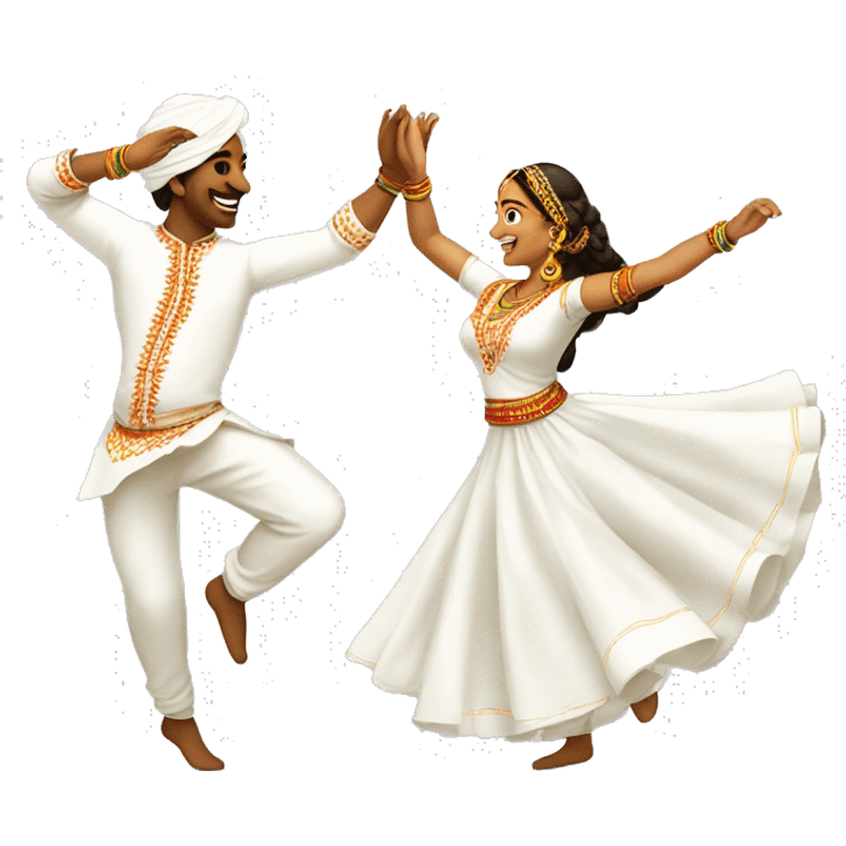 male & female dance in Garba in white dress emoji