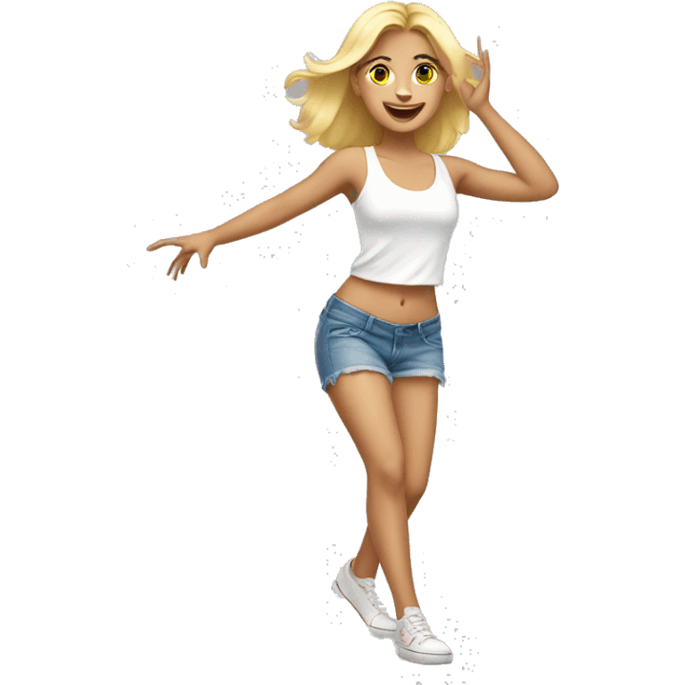 Blonde girl dancing wearing shorts emoji