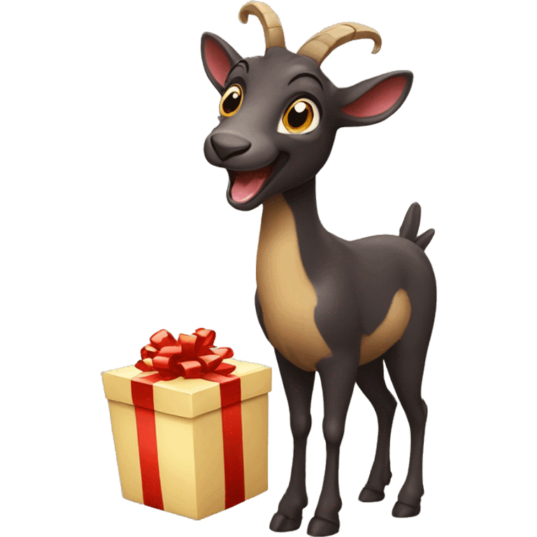 happy smiling dark chamois holding gift emoji