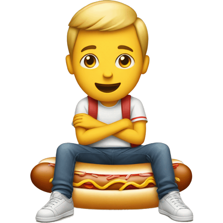 Boy sitting on hot dog emoji