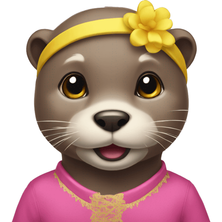 Otter wearing pink dress with yellow headband emoji