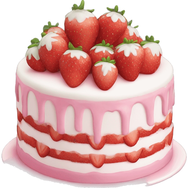 Pink strawberry cake with white decoration  emoji