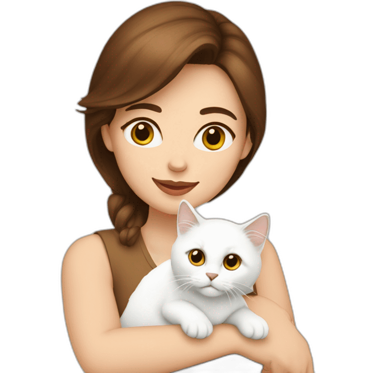 woman with brown hair holding a white Siberian cat emoji