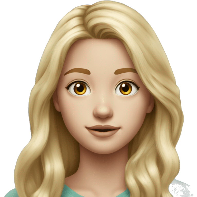 Riley Guava long blonde hair teenager,grey eyes, hyperreal photoreal portrait emoji