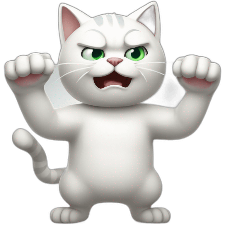 Angry white cat 2d animated throwing paw emoji