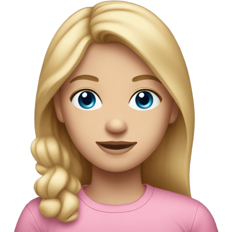 I 21 year old girl with warm blonde hair and blue eyes in a pink shirt  emoji