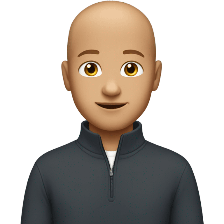 boy with light tanned skin, bald hair, no facial hair, wearing a smart quarter zip jumper. emoji