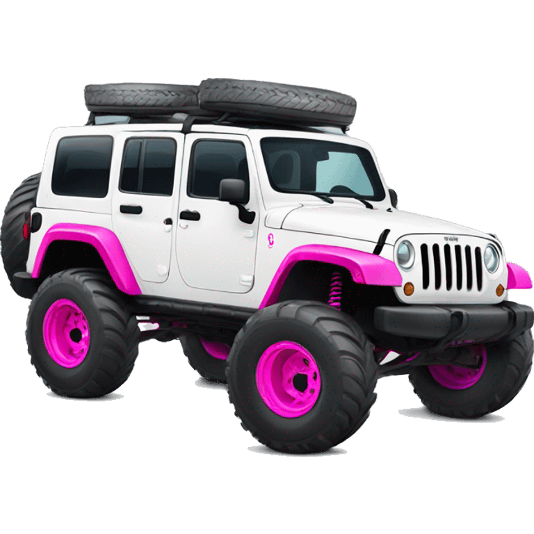 white jeep lifted with mud tires and hot pink accents  emoji