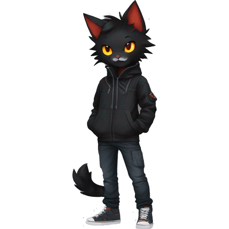 Edgy Shy Anthro boyish cool pretty dark black Litten-Pokémon-cat-fursona-animal techwear emoji