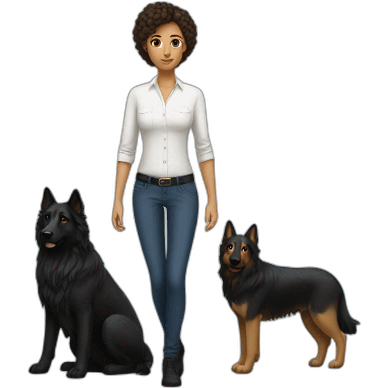 White shirt hair woman and black shepherd emoji