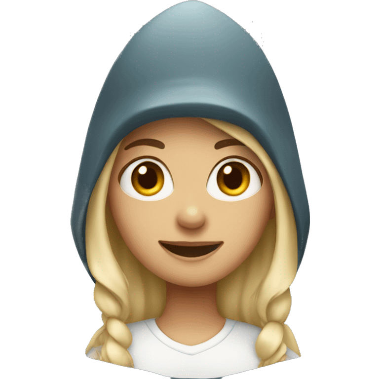 Girl wearing shark hat emoji