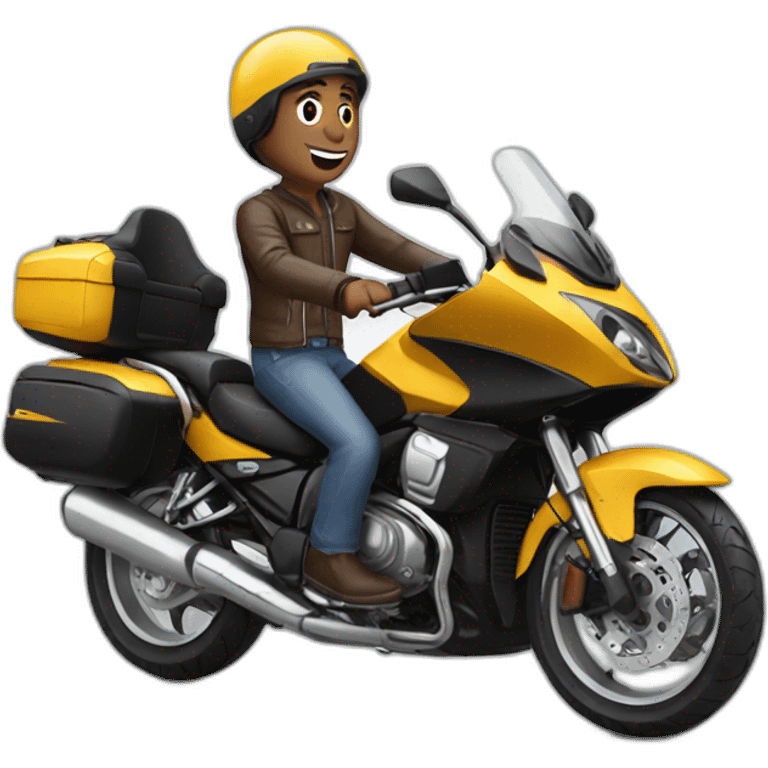 Guy saying thank on motorbike emoji