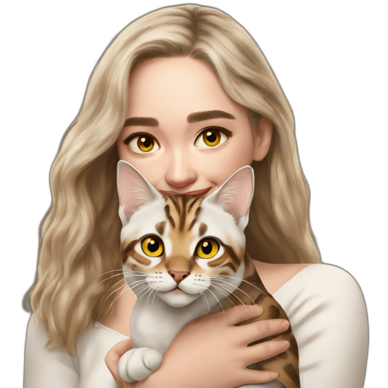 Emilia Clarke holds a Bengal cat with yellow eyes emoji