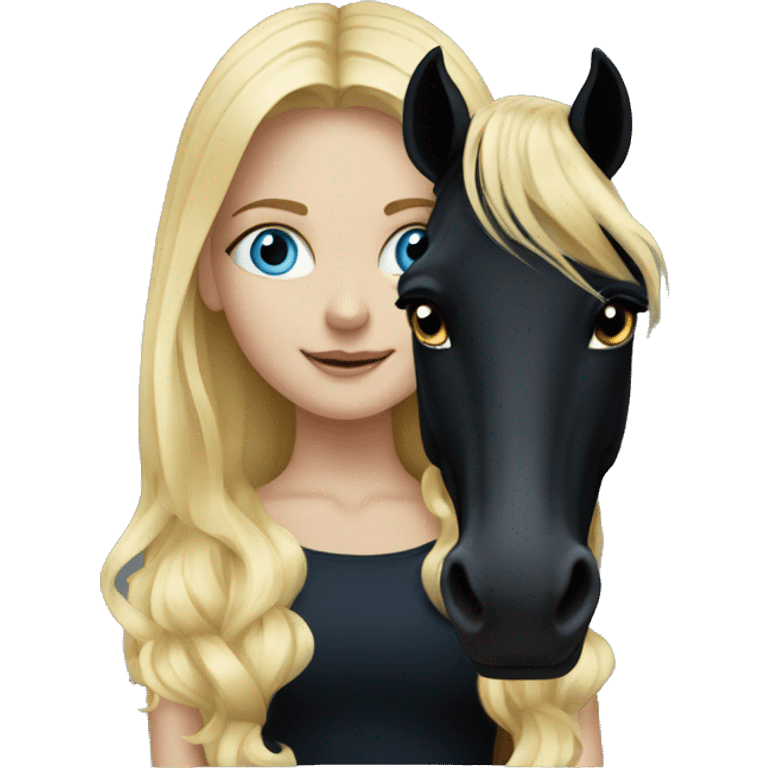 blonde girl with blue eyes and her black horse emoji