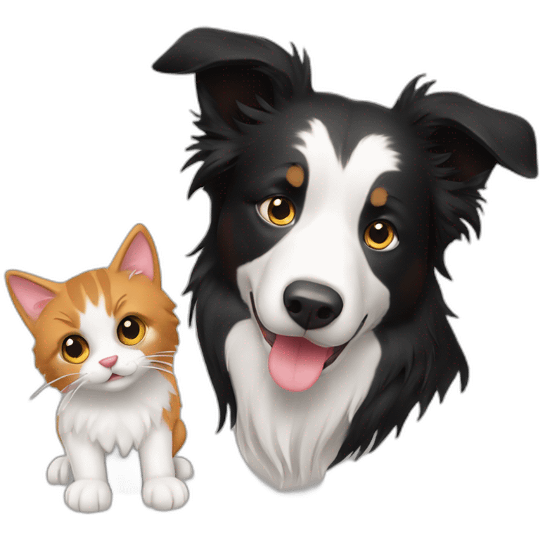 border collie with 2 cats emoji