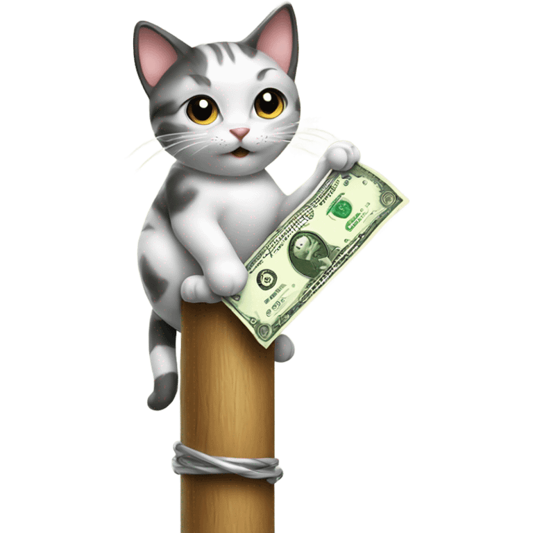 Cat on a pole with money emoji