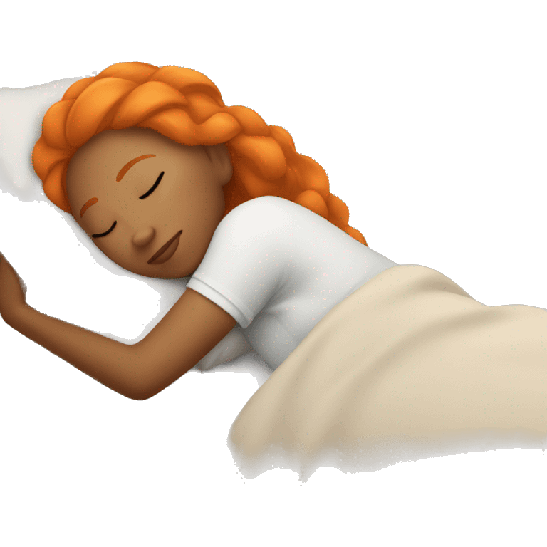 Tan girl with orange hair sleeping on pillow in bed emoji