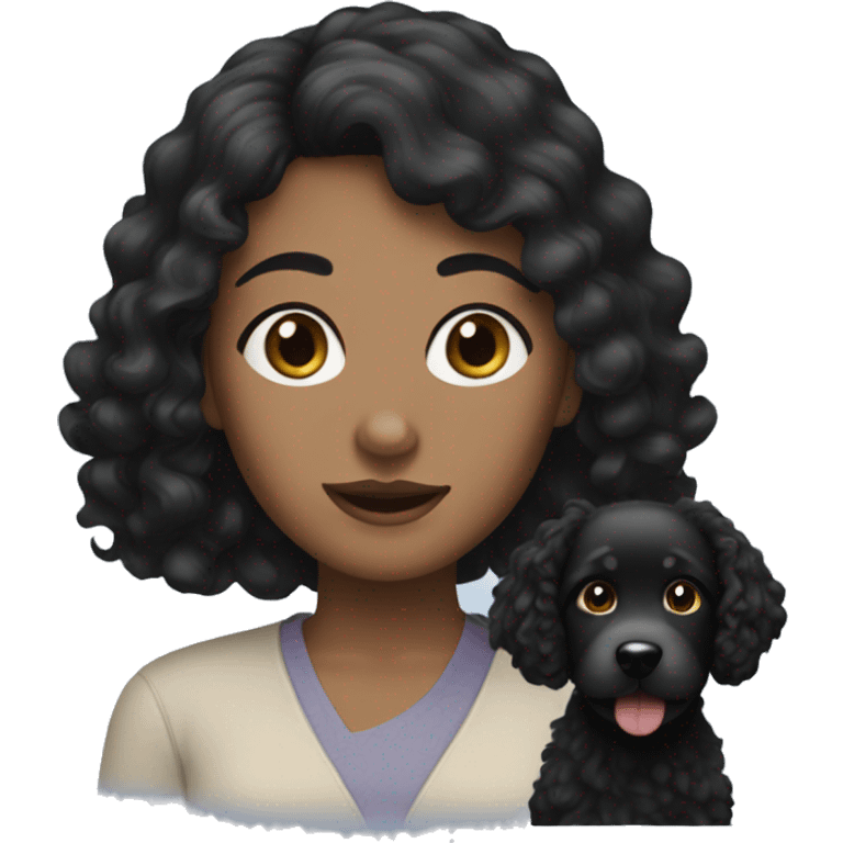 Black haired woman with black curly haired dog emoji