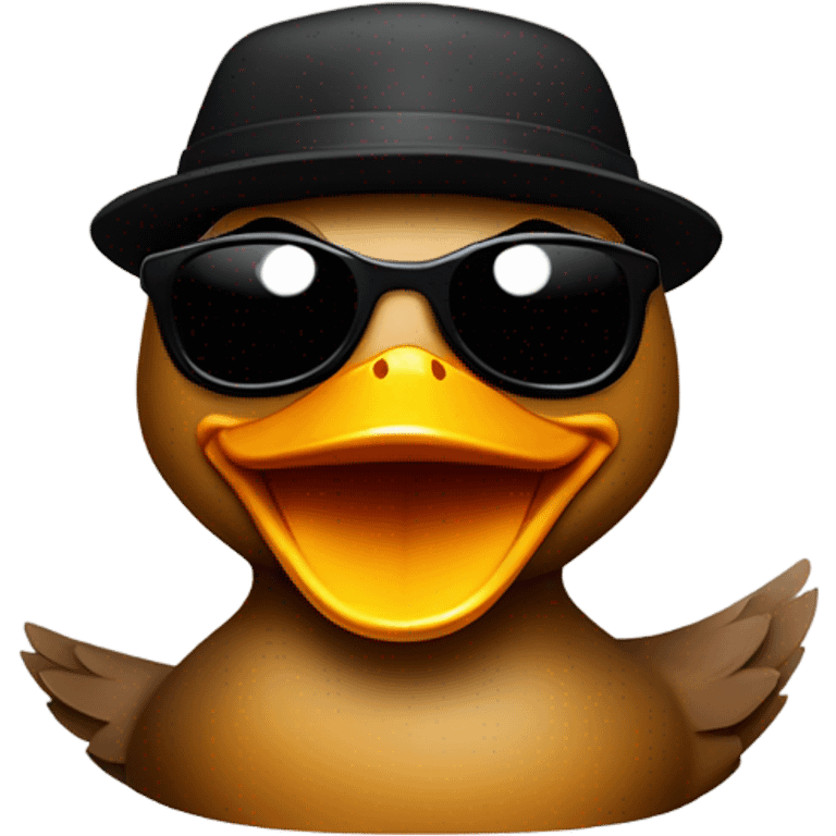 The brown duck has a mischievous smile and a wink in one of his eyes. Add an extra touch by slightly raising one eyebrow. Keep the sunglasses and black cap on for the signature look. emoji