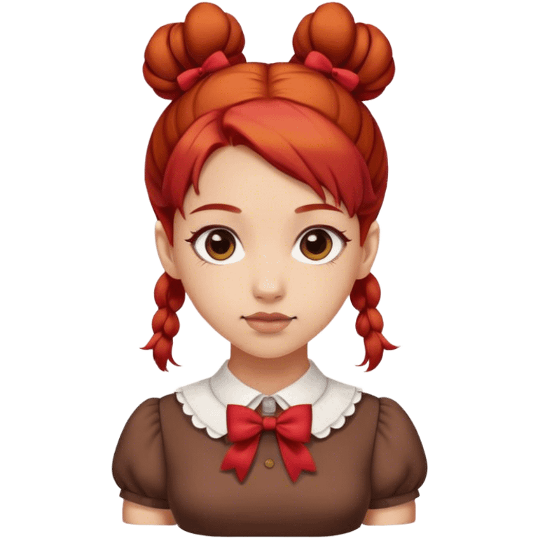 school girl with  2 bunns bow red hair  in brown dress  emoji