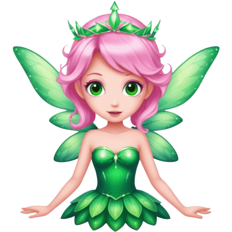 pink fairy in green dress sparkle emoji