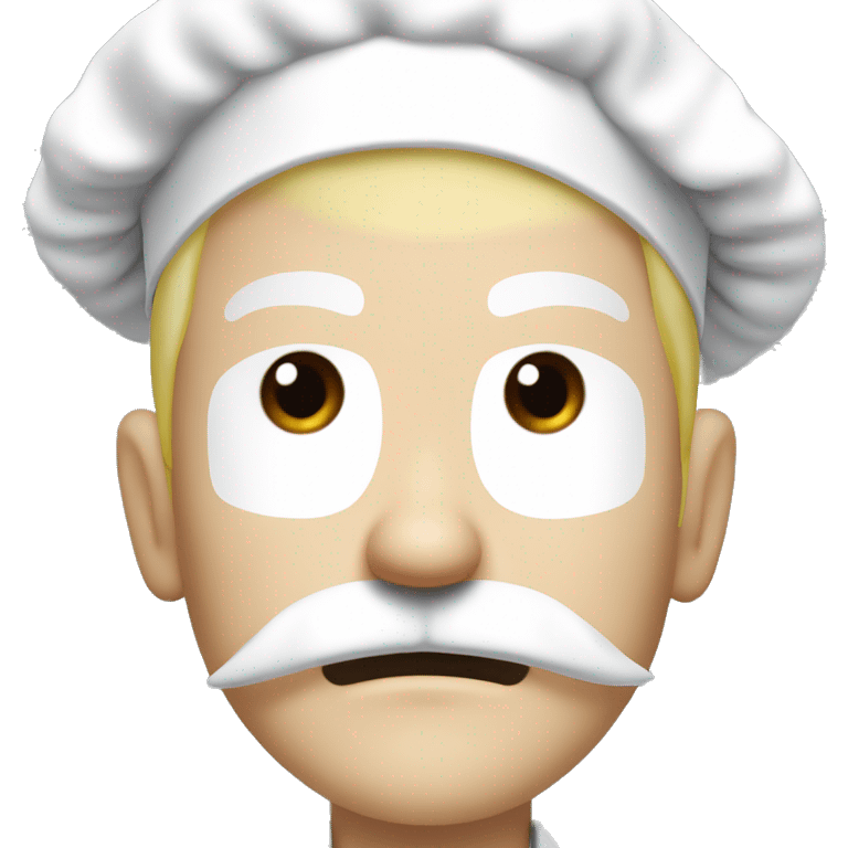 angry chef with a long blond moustache ,a long white chef's hat and blond goatee in one piece manga style emoji